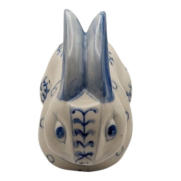 Hand Painted Chinoiserie Blue White Bunny Figurine Glazed Ceramic Easter Rabbit - Picture 2 of 9
